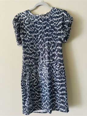 Michael Kors Navy and White Printed Puff Sleeve Dress